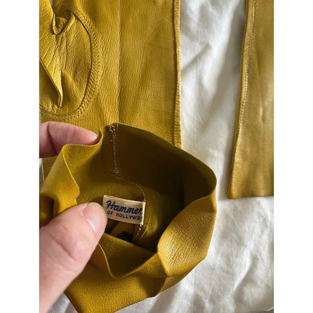 VINTAGE HAMMER OF HOLLYWOOD Long Leather Gloves in Mustard Yellow Hand Made